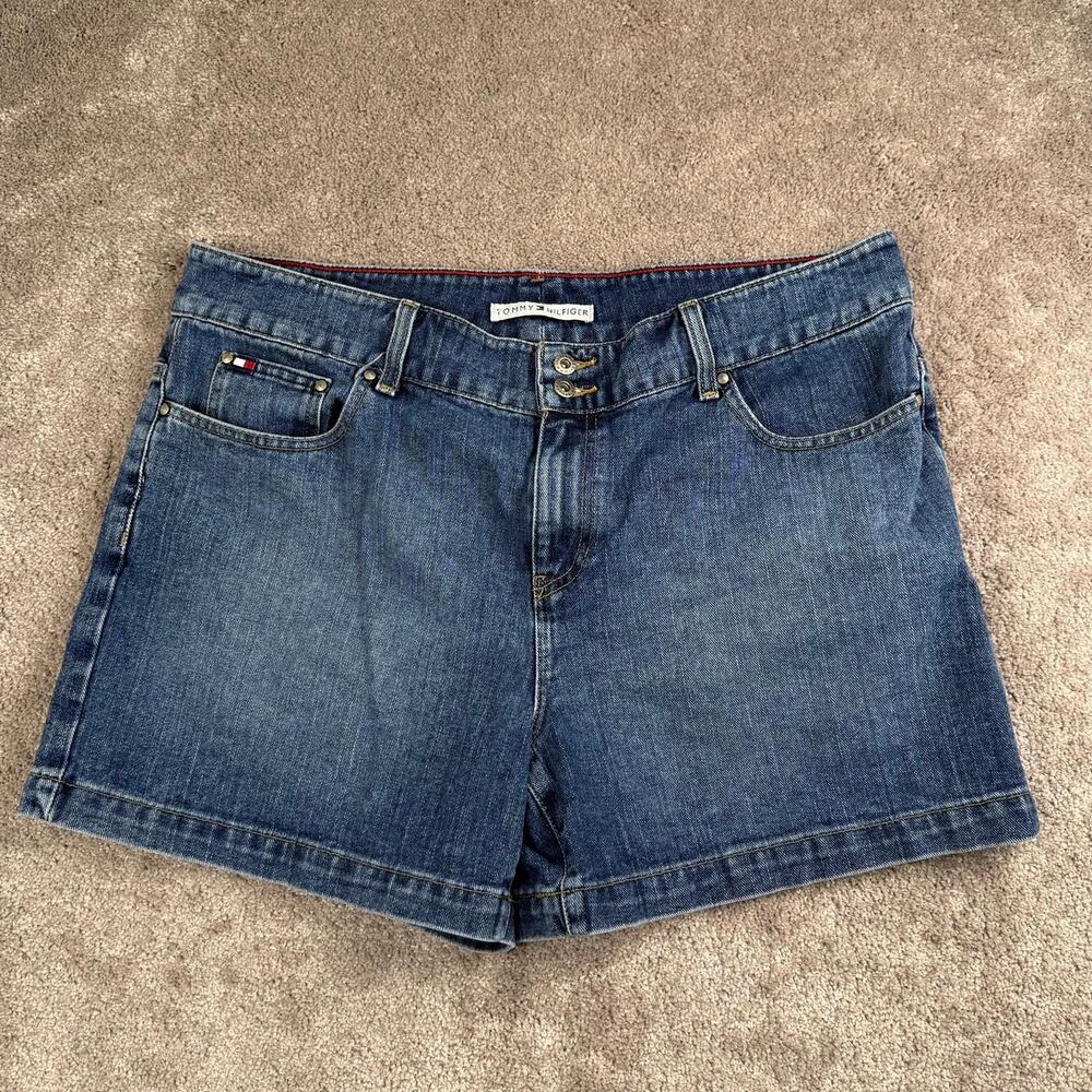 Tommy Hilfiger Vintage Denim Jean Shorts Flag Logo Y2K Size 16